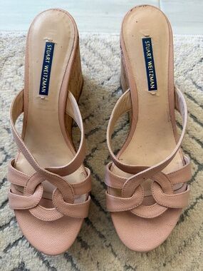 Stuart Weitzman Leather Wedge Mules
